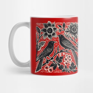 Lino Cut Birds Mug